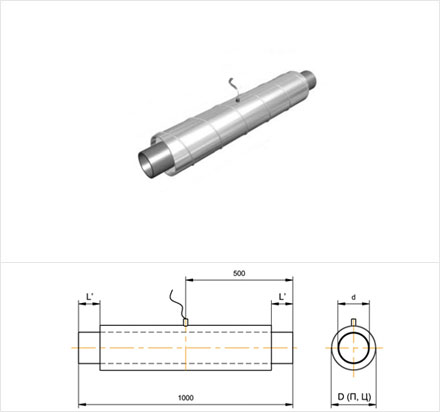 Элемент трубопровода с кабелем вывода стальной в оцинкованной трубе-оболочке