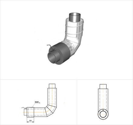 Отводы укороченные стальные в оцинкованной трубе-оболочке с металлической заглушкой изоляции и торцевым кабелем вывода